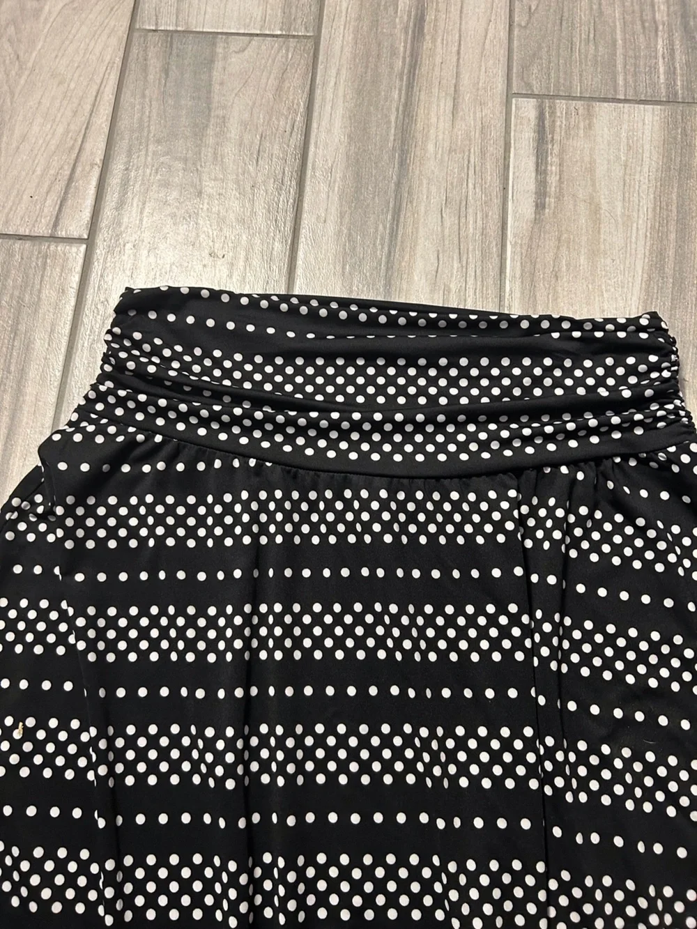 Black Flowy Skirt Patterned Polka Dot Print Elastic Ruched High Waist XL Gypsy